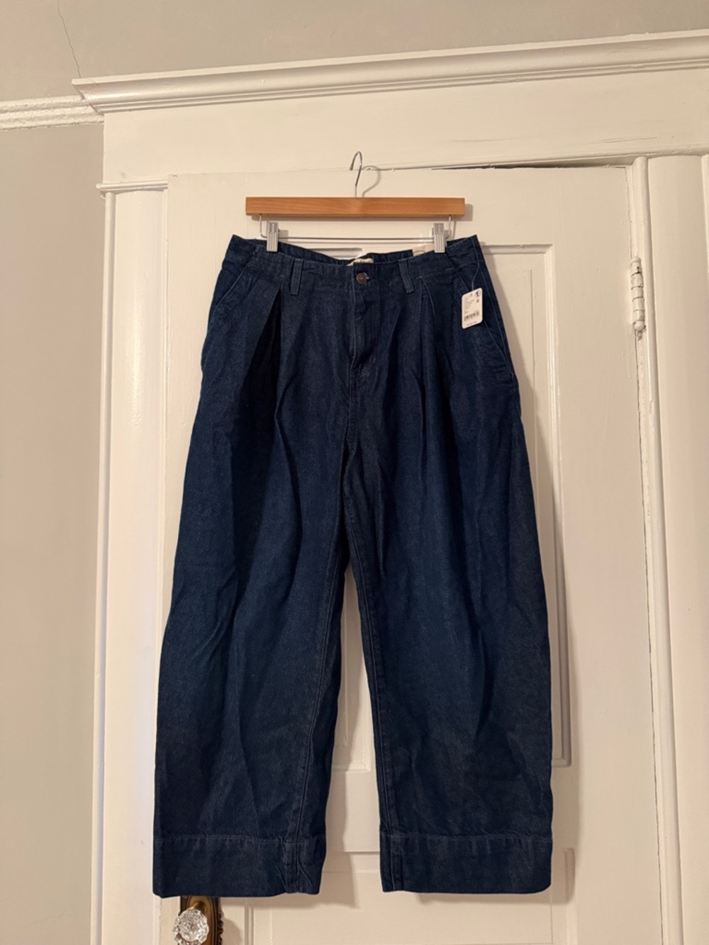 Free People Navy Wide-Leg Denim Trousers